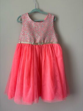 George Coral Pink Tulle Party Dress with Gold Waist Bow